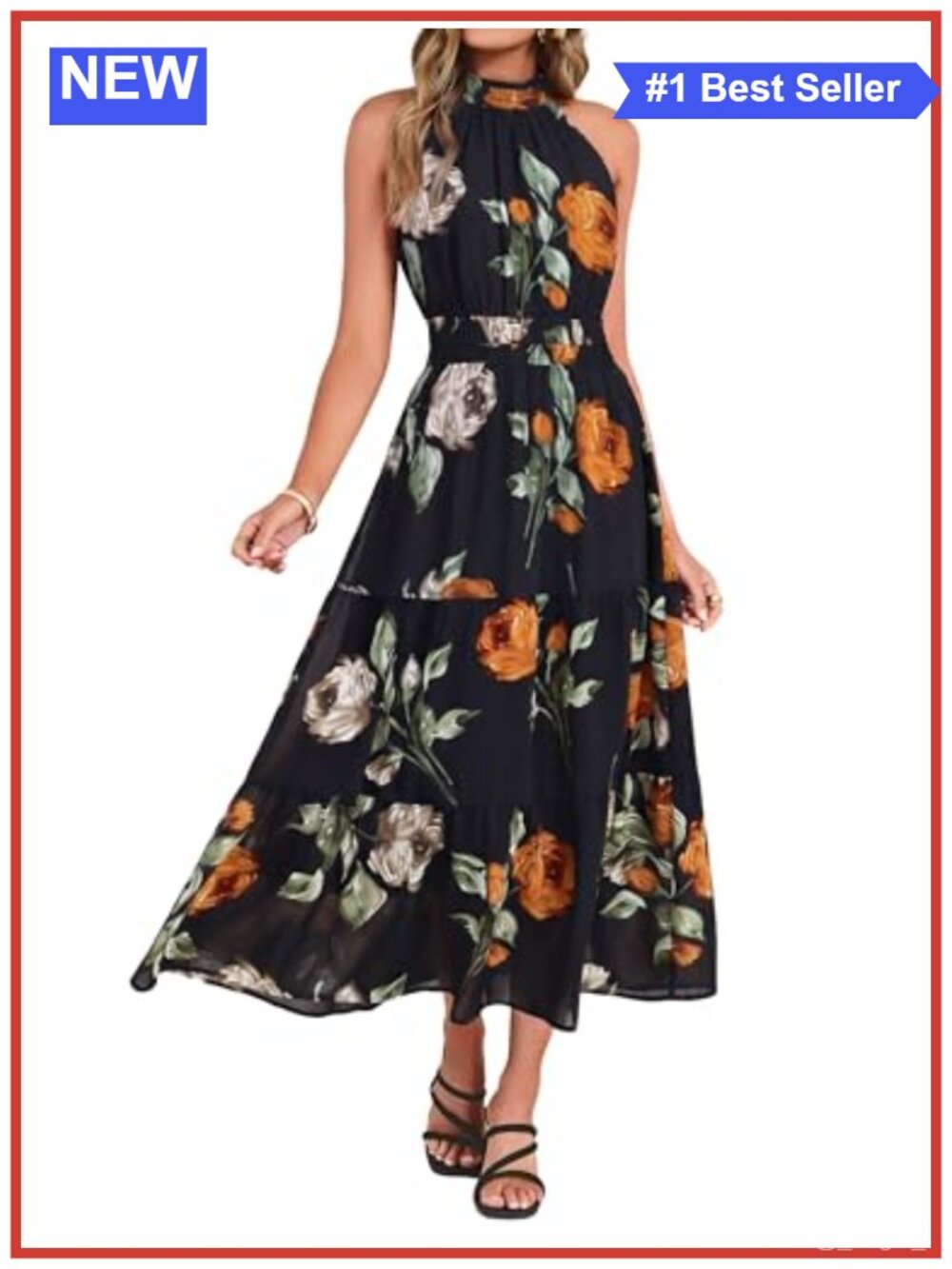Women's Halter Maxi Dress Floral Boho Wedding Guest Vacation Flowy Formal